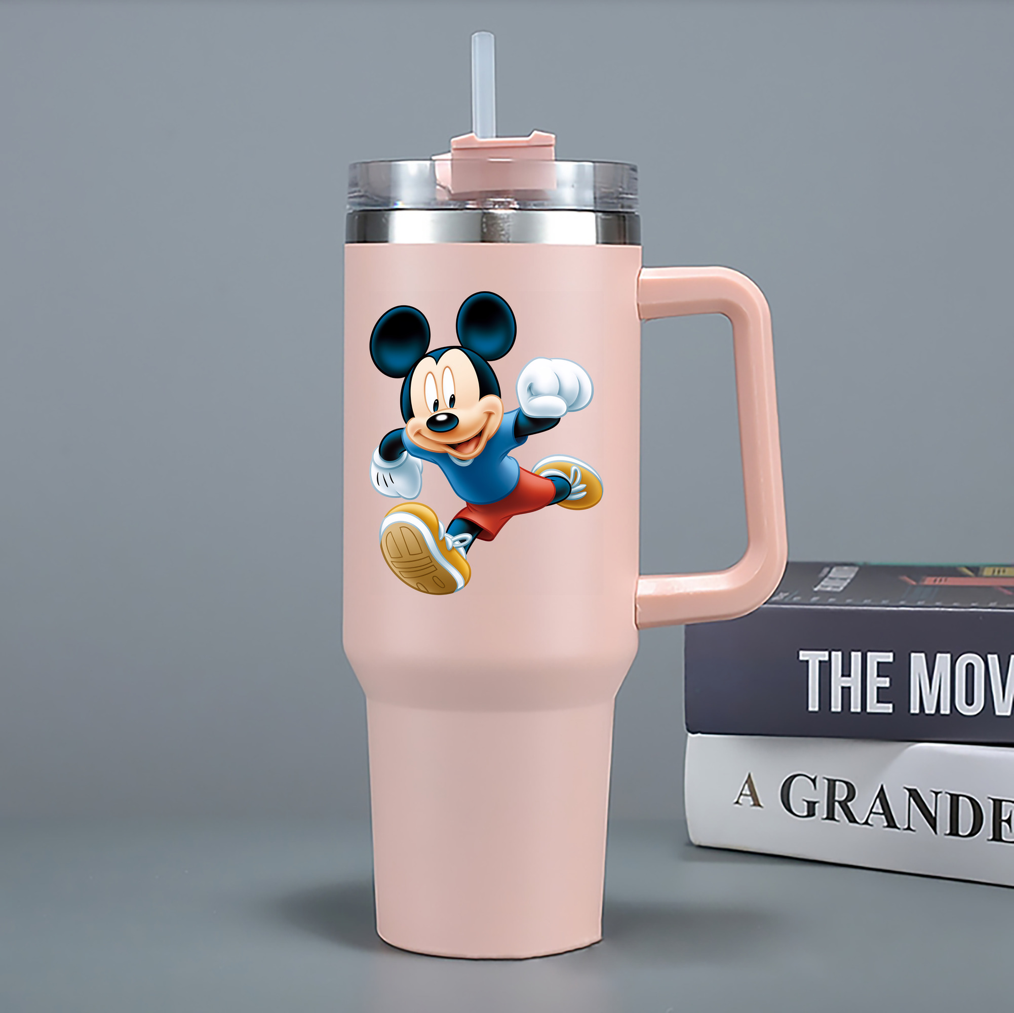 （画像用） ミッキーマウス Mickey Mouse 1200mL車用タンブラー - クリスタルステッカー（プラスチックストロー付き）
